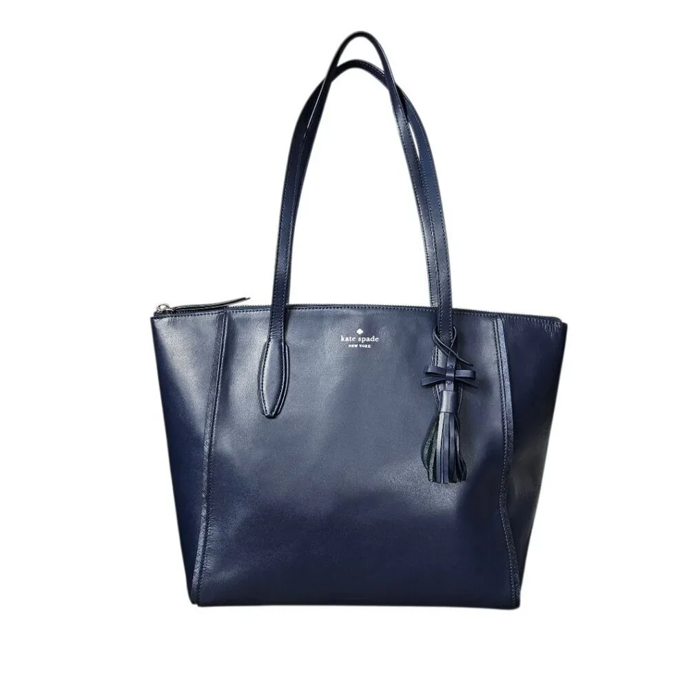 Kate Spade New York Kali Smooth Leather Tassel Zip Tote Shoulder Bag Navy COA